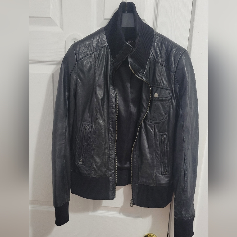 Danier Black Leather Bomber Jacket